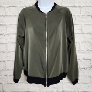 Design Lab Jacket Women Sz Small Olive Green Bomber Silky Feel Ribbed Cuff/Waist